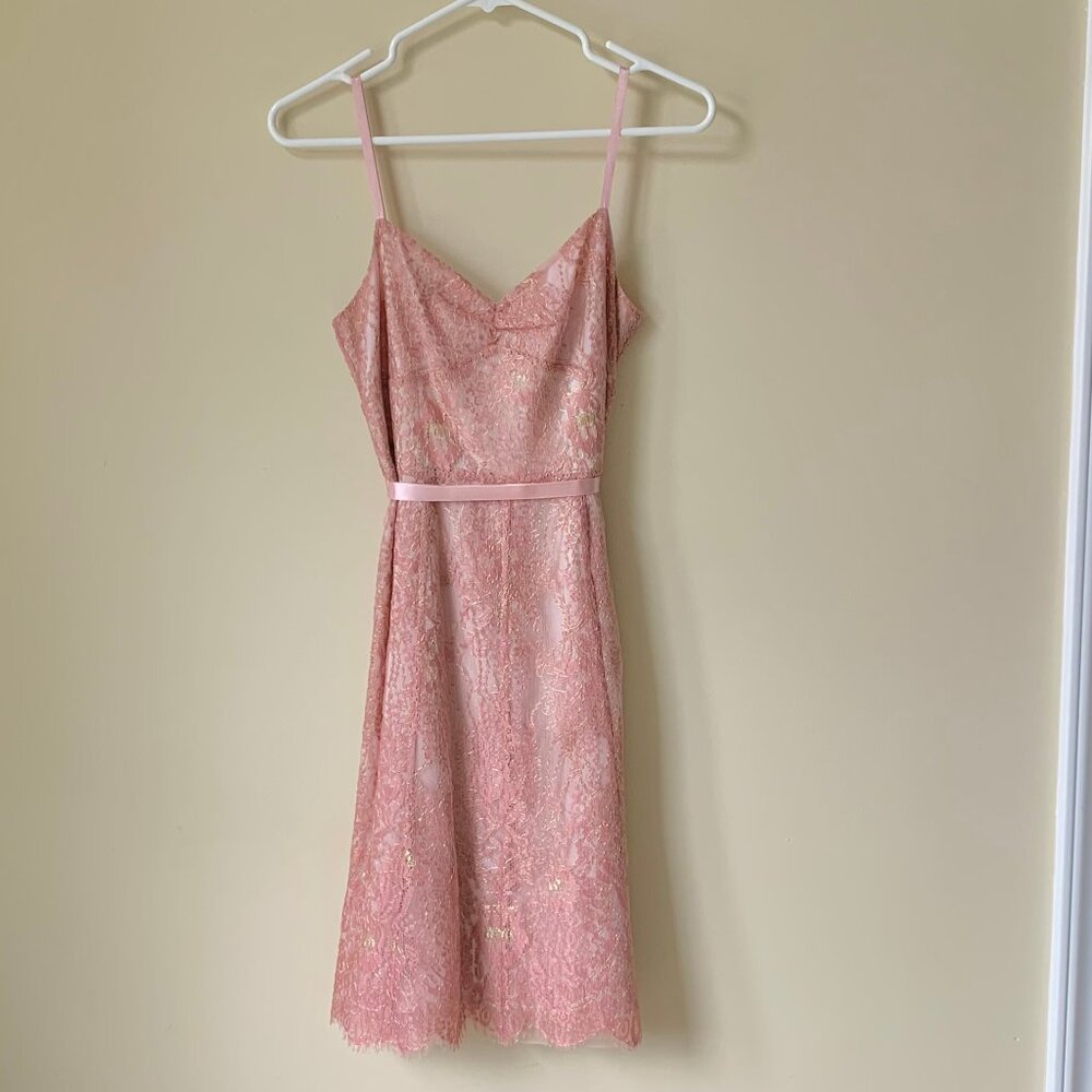 EUC Ann Taylor Lace Dress, Rose and Metallic Gold, Size 4 Petite